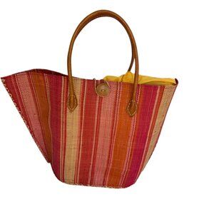 Madagascar raffia Desert sun yellow orange stripe tote bag